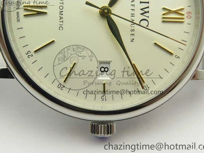 MIROTIME 0111 Breathable Portofino IW356501 SS V3 MK 1:1 Best Edition White Dial Gold Markers On SS Mesh Bracelet MIYOTA 7197